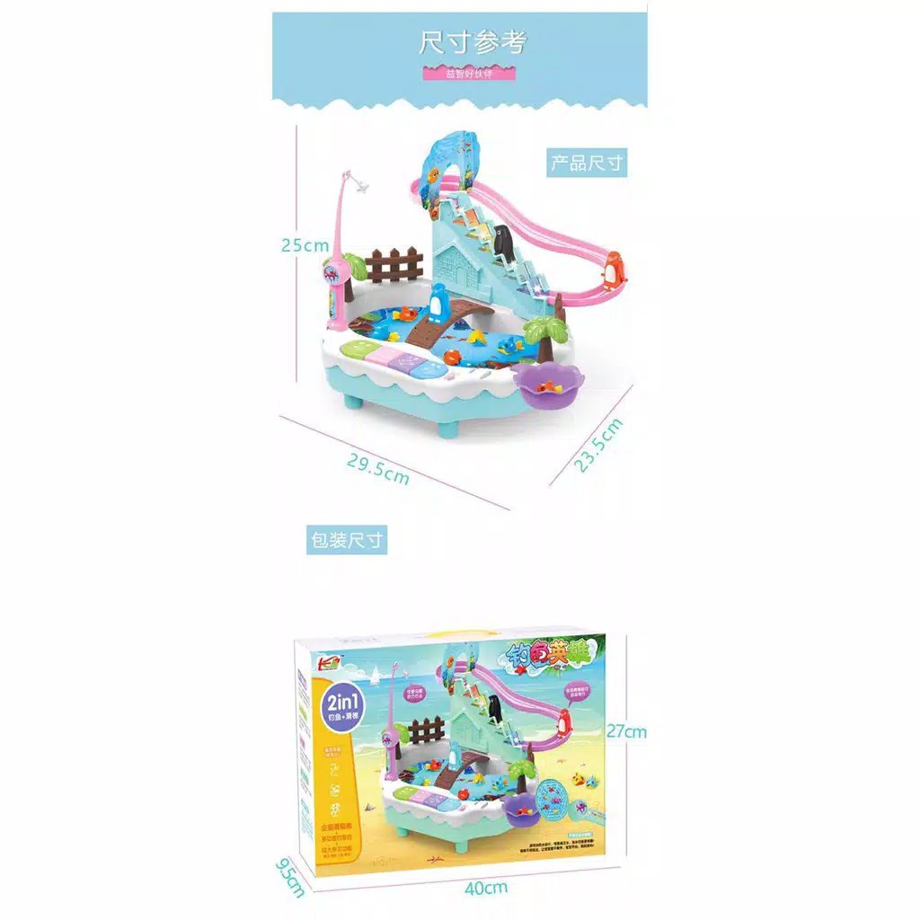 [JUALSEMUA18](1567-8)PENGUIN FISHING TOY MAINAN PANCING IKAN 3in1 SELUNCUR PENGUIN &amp; MUSIK PIANO