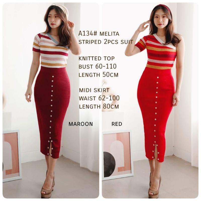 MDLV ~ A134 MELITA KNITTED 2PCS SET TOP TARZAN &amp; ROK MIDI RAJUT SETELA RAJUT CANTIK FASHION IMPORT