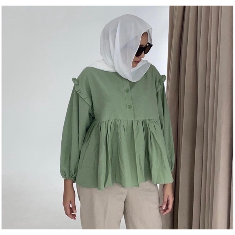 LENKA PEPLUM BLOUSE LINEN / KEMEJA WANITA LINEN SHIRT