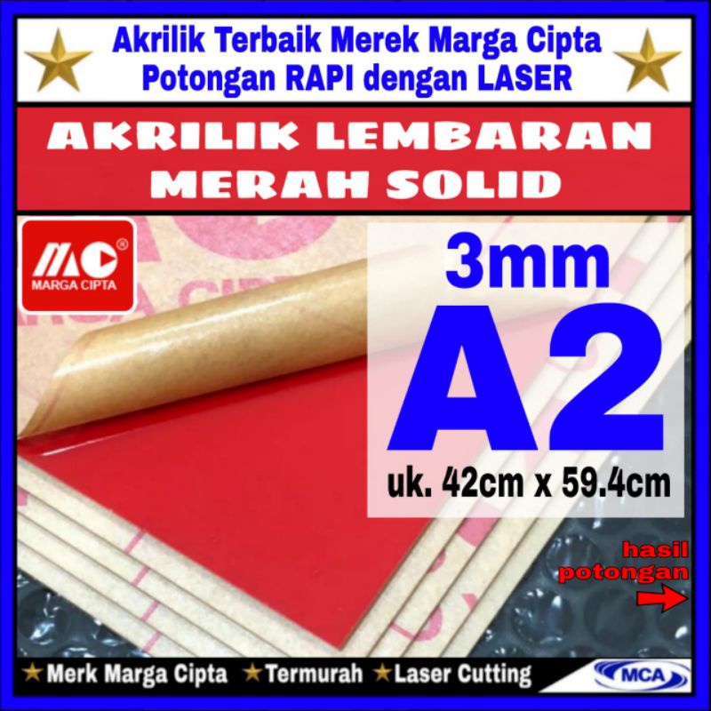 AKRILIK lembaran MERAH SOLID 3mm A2 / Marga cipta / Acrylic