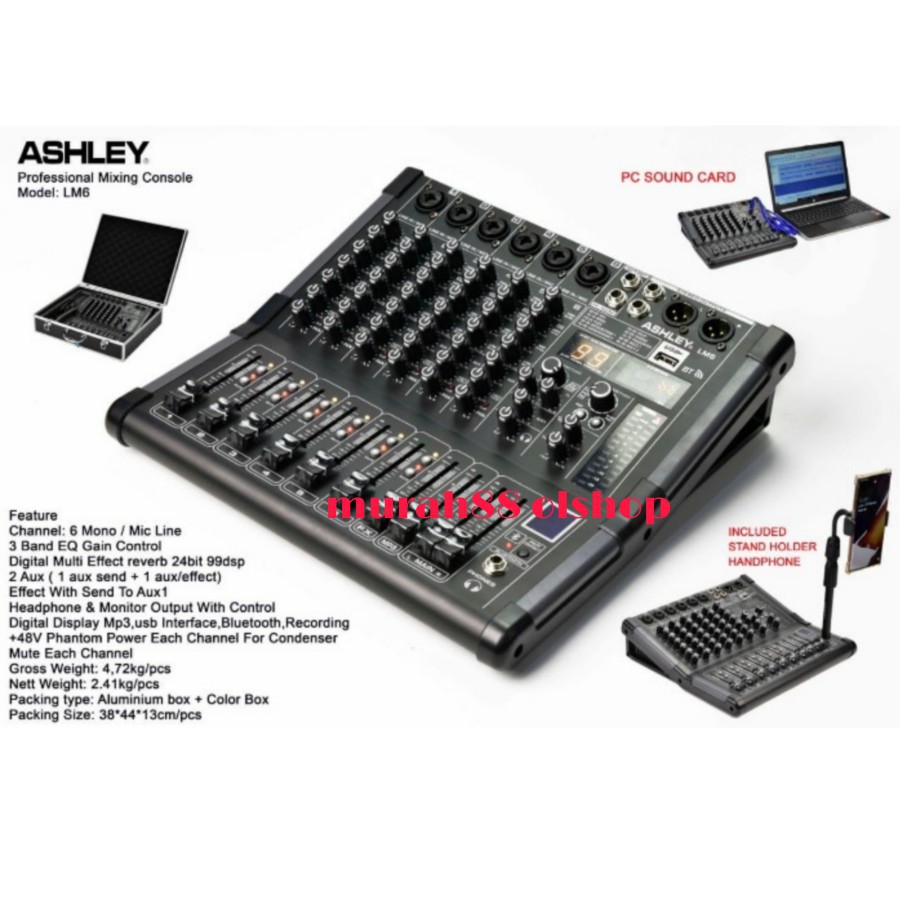 Mixer Ashley LM 6 ORIGINAL 6 Channel usb bluetooth free koper