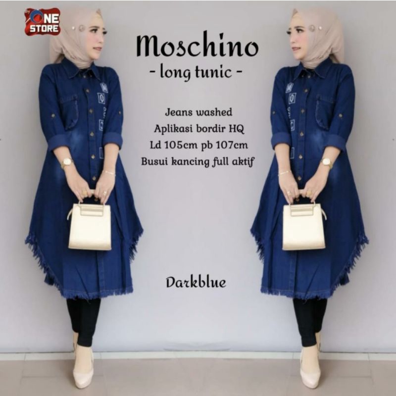 Long Tunik Moschino/Tunik Jeans/Busana Muslim Wanita/Baju Muslim Wanita/Pakaian Wanita/Tunik Murah