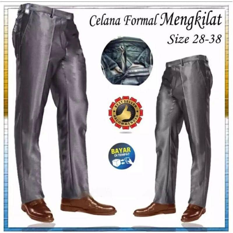 Celana Bahan Dasar Mengkilap Metalik Slimfit Kerja Kantor Formal