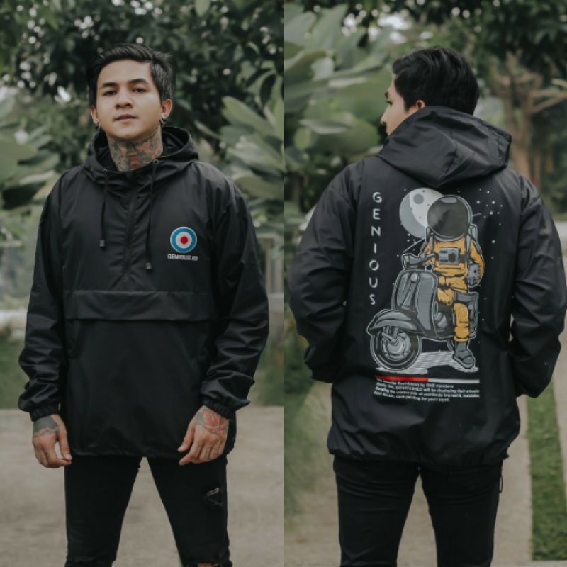 Jaket pria IKC 002 distro cbr Bandung hoodie dua sisi bolak balik keren grosir jaket cagoule erigo Jaket Pria Parasut Anti Air-CG Vespa Astronot