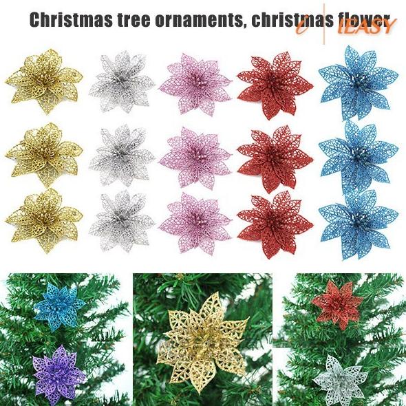 

12 / 24Pcs Ornamen Bunga Glitter Untuk Dekorasi Pohon Natal Hn67613