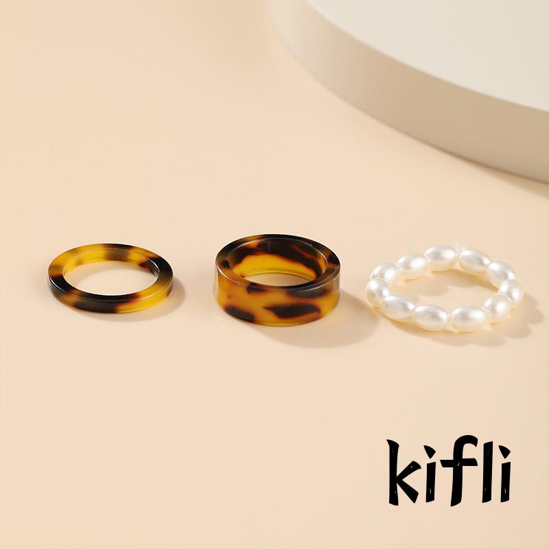 3PCS / Set Cincin Motif,Leopard Aksen Mutiara Imitasi,Untuk Perhiasan Wanita