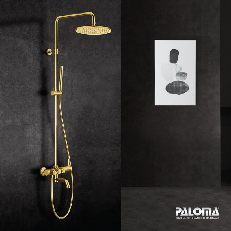 PALOMA FCP 7808 Shower Tiang Set Column Mandi Keran Kran Panas Dingin Satin Gold