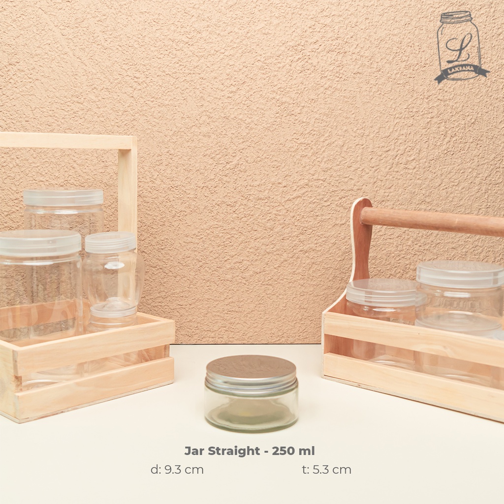 Jar Straight - 250 ml tutup aluminium / jar kaca 250ml / jar silinder kaca 250ml