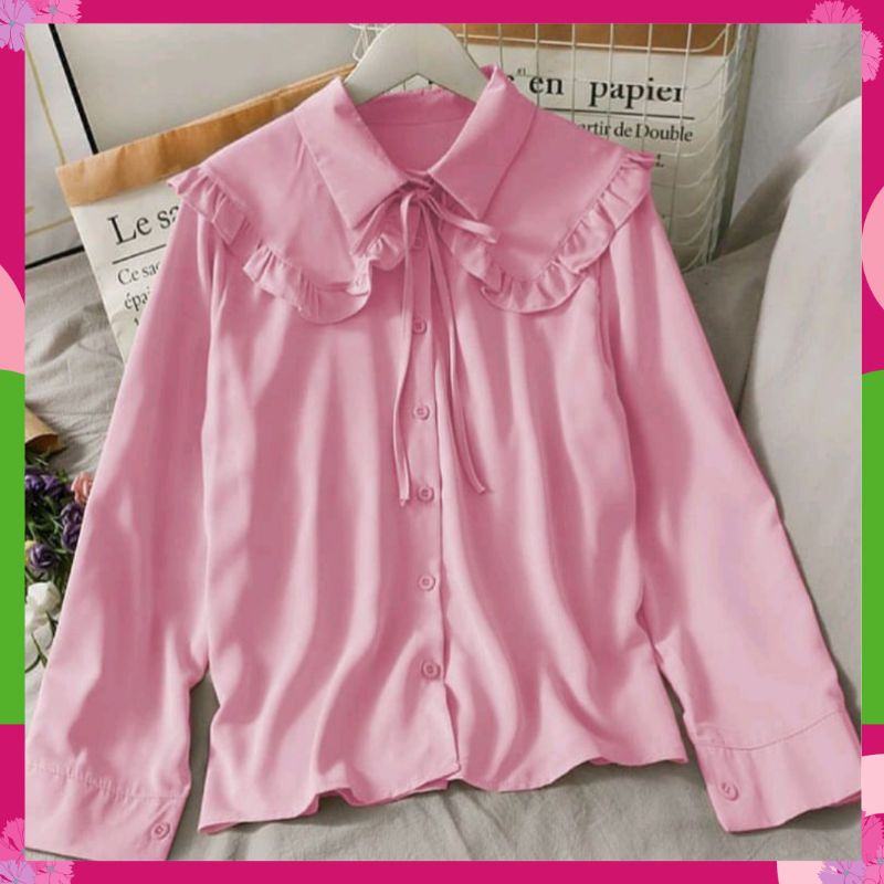 KEMEJA BASIC BLOUSE RENDA MENDY Blouse Wanita Korea Kiko Blouse moscrepe