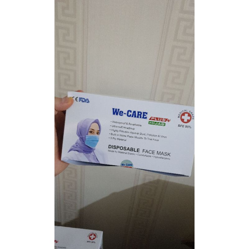 masker we care plus hijab 3 ply 50 pcs medical grade ready