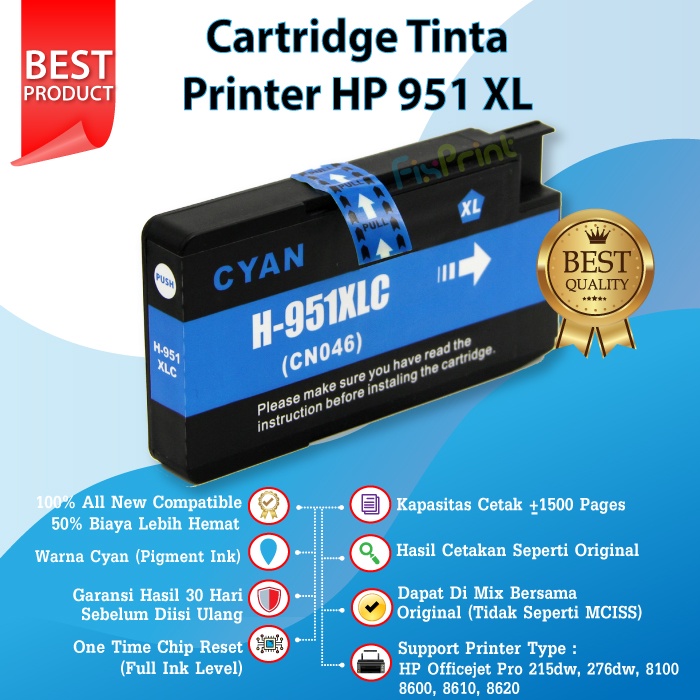 Paket 1 Satu SET CMYK Cartridge Tinta Compatible 950 951 XL HP 950XL