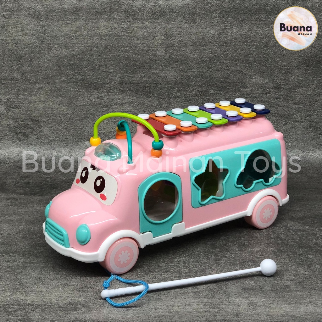 FUNNY MUSIC BUS MAINAN EDUKASI BALITA SENSORY PLAY MUSICAL XYLOPHONE ANAK COWOK CEWEK