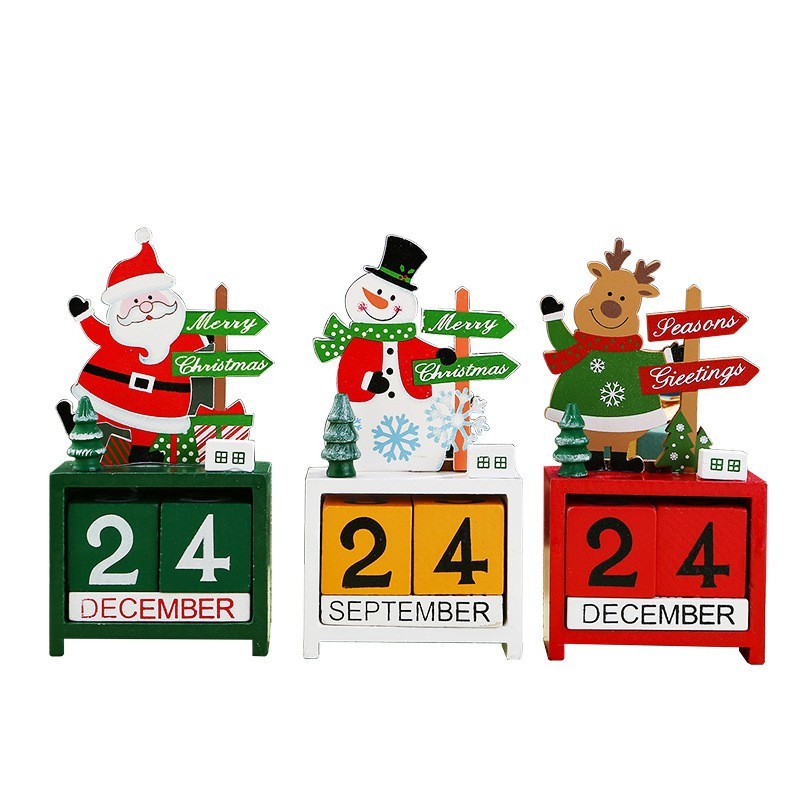 Kalender Kayu Ornamen Natal Lucu Dekorasi Kado Christmas Santa Snowman