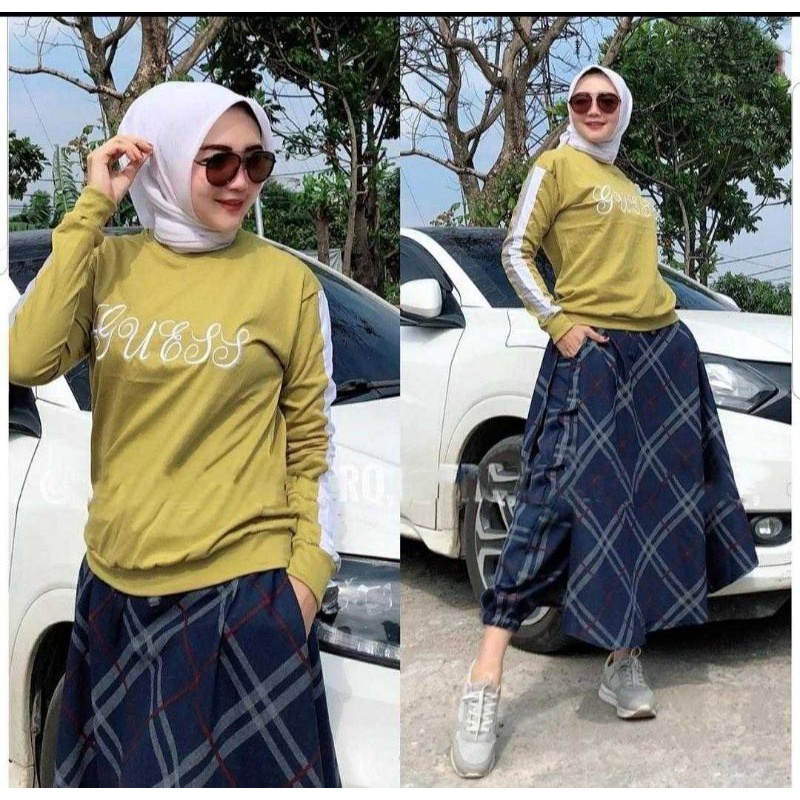 AZ NEW SET ROK BLOUSE BAHAN BABYTERY PINGGANG KARET KANTONG KANAN KIRI / SET ROK FASHION / SETELAN ROK WANITA-Gues mustard