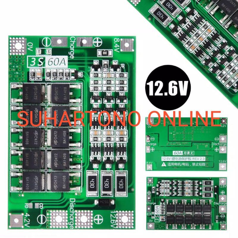 3S 60A BMS Board 12.6V 18650 Li-Ion Lithium Battery Protection Board