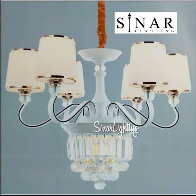 Lampu hias gantung chandelier kap kristal kap 8568/6