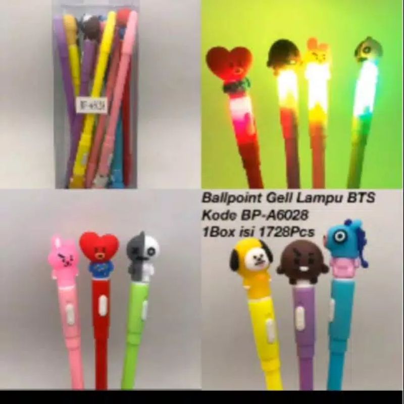

Pulpen Gel Lampu LED Disco BTS / BT21 Dapat 12 pcs