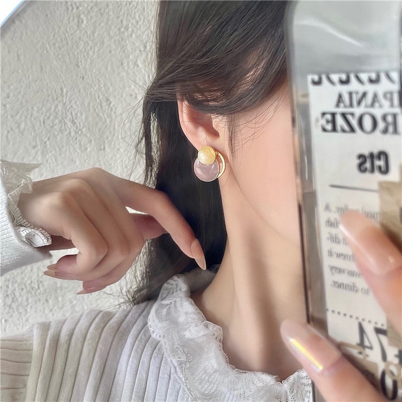 Anting stud S925 silver needle Bentuk Lingkaran Tidak Teratur Gaya Korea Untuk Wanita