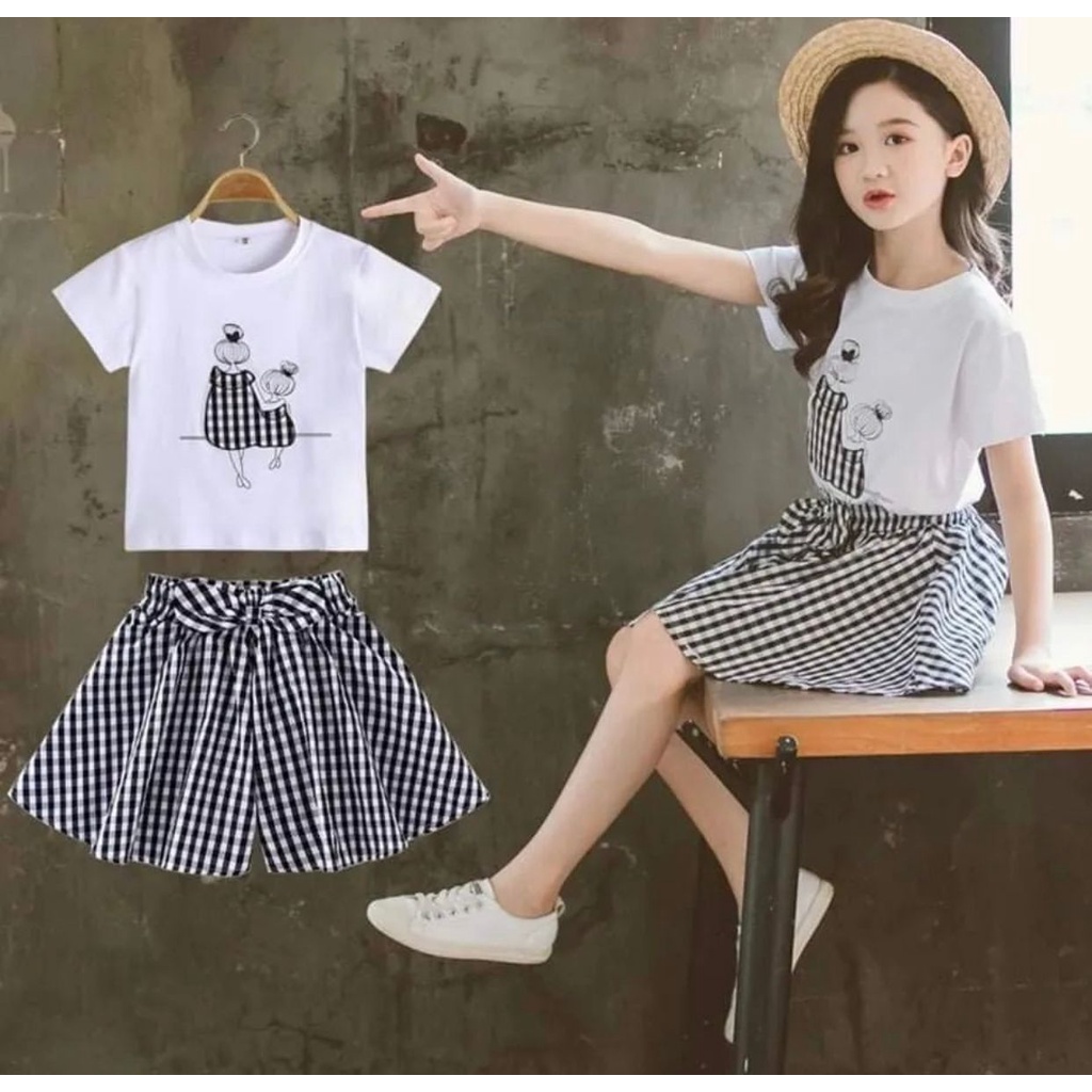 baju anak cewek set ROK MINI MOMS stelan anak kaos dan rok pakaian anak perempuan 2022 baju anak cewek 1-5 tahun Set anak