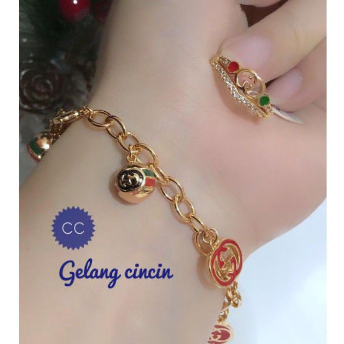 (SEP) TERMURAH Set Perhiasan Lapis Emas Xuping Gelang Rantai Cincin Gucci Gold Mewah Titanium Asli