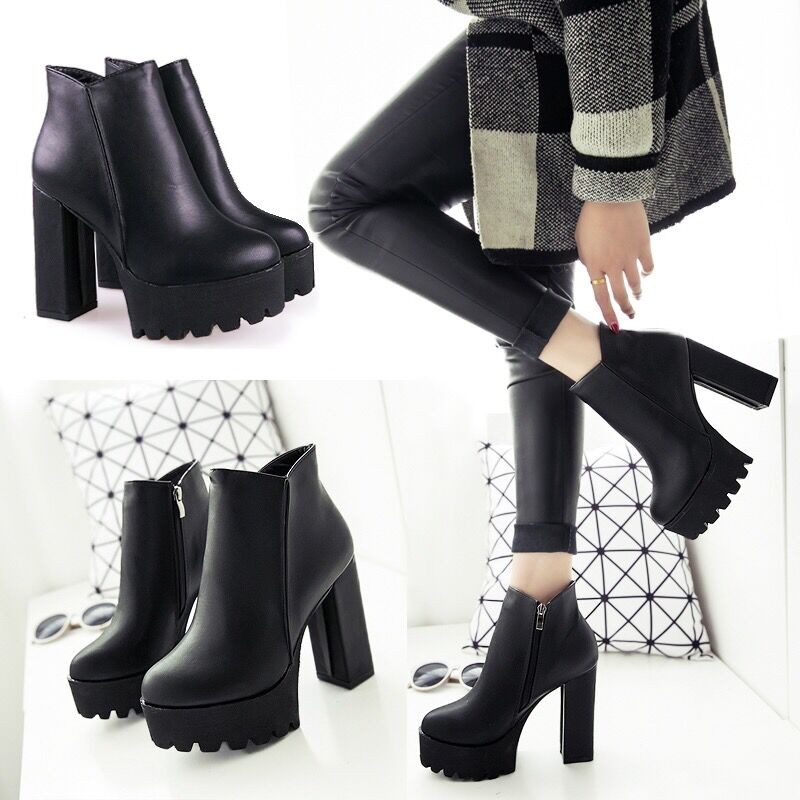  Sepatu  Boots  Ankle High Platform Heels Model Samping Bahan 