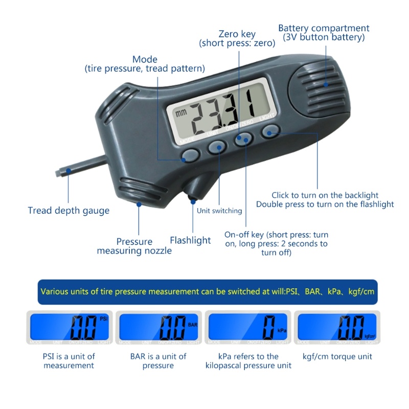 Alat Pengukur Tekanan Ban Mobil Digital Portabel 3 in 1 Dengan Layar LCD 0-100PSI