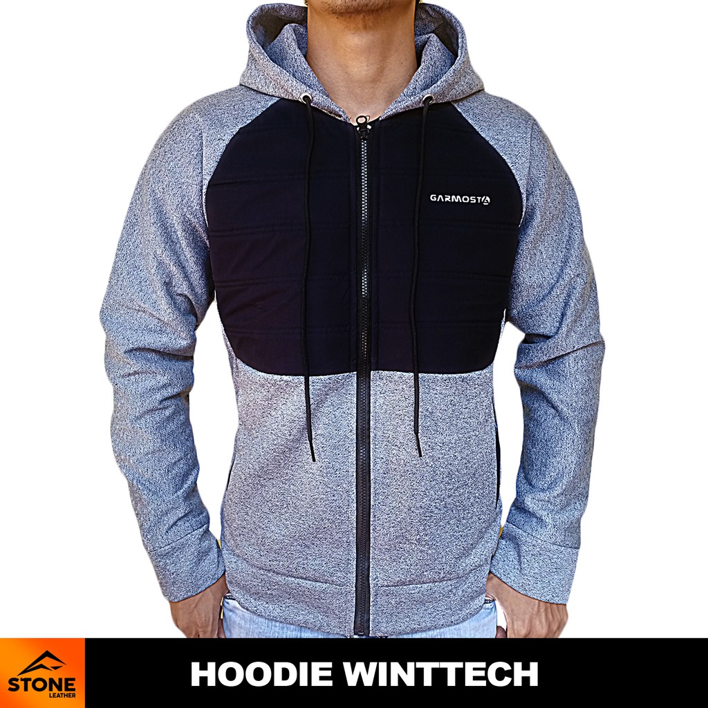 Stone Leather - Jaket Pria Hoodie Winttech Light Grey Black