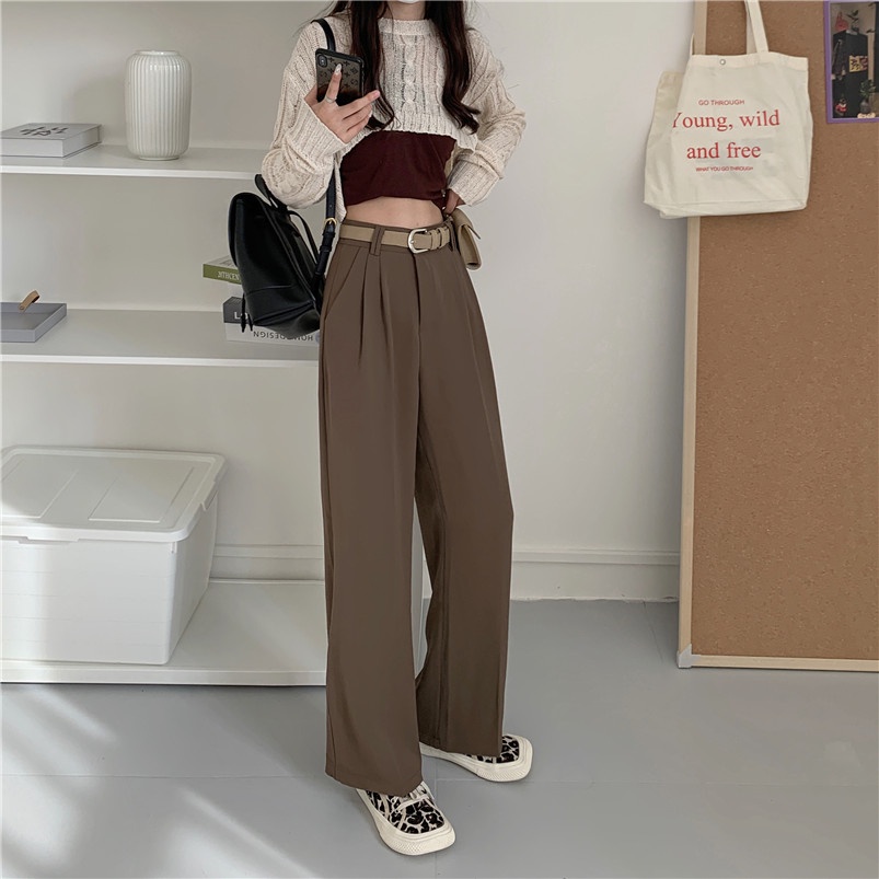 Celana Kulot Wanita Celana Panjang Khaki Korean Style High Waist Straight Pants