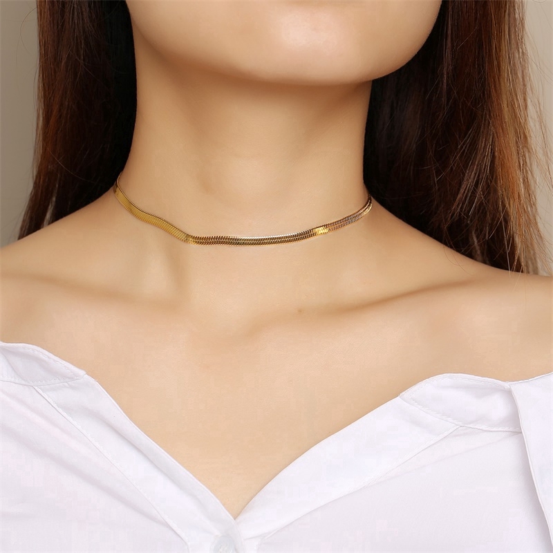 Kalung Choker Rantai Klavikula Bentuk Ular Datar Gaya Simple Elegan Untuk Wanita