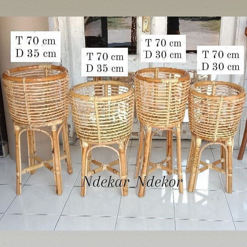 Standing Pot Rotan Diameter 35cm Tinggi 70/60 Cm