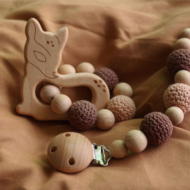 Mary 3pcs / Set Mainan Rattle / Teether / Gelang Tangan / Klip / Jepit Bahan Kayu Untuk Stroller Bayi