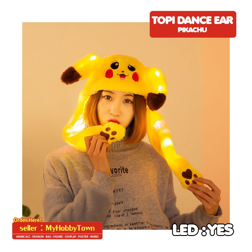 Topi Pokemon Pikachu LED Moving Ear Korea