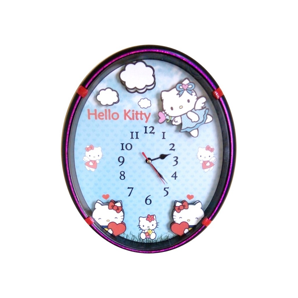 Jam Dinding Hello Kitty Model 3 Dimensi Scrapbook Timbul Free Baterai Sweep Movement