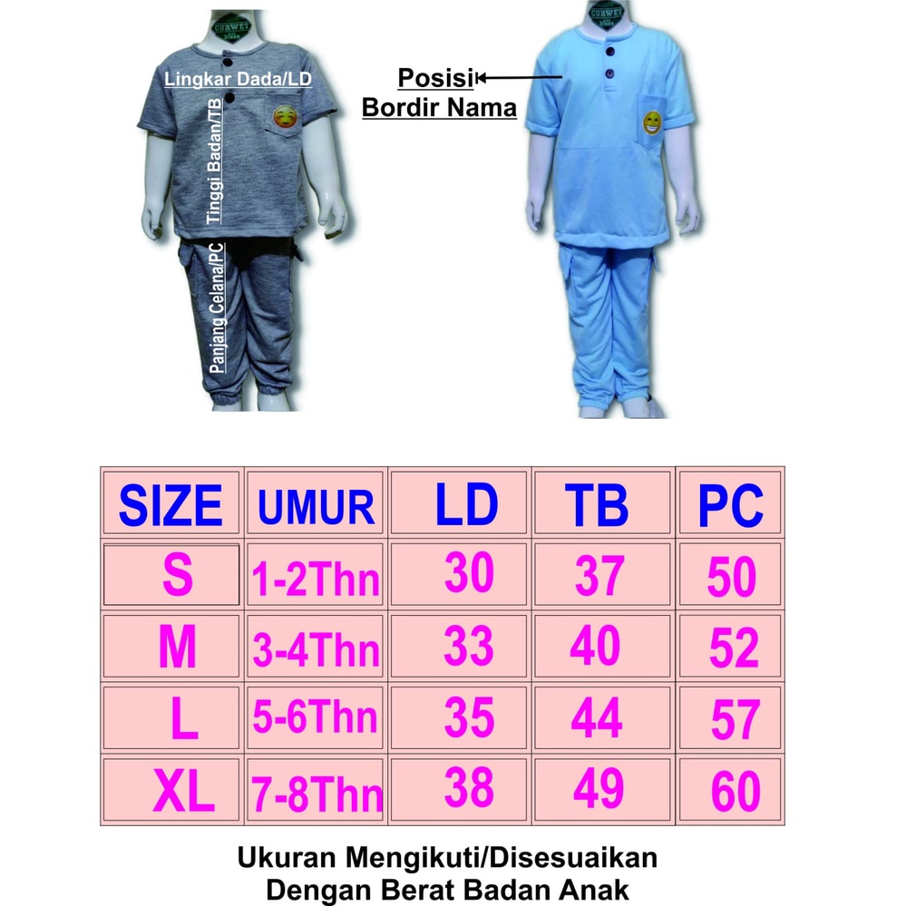 SETELAN KIANO ANAK CEWE/COWO FREE BORDIR NAMA