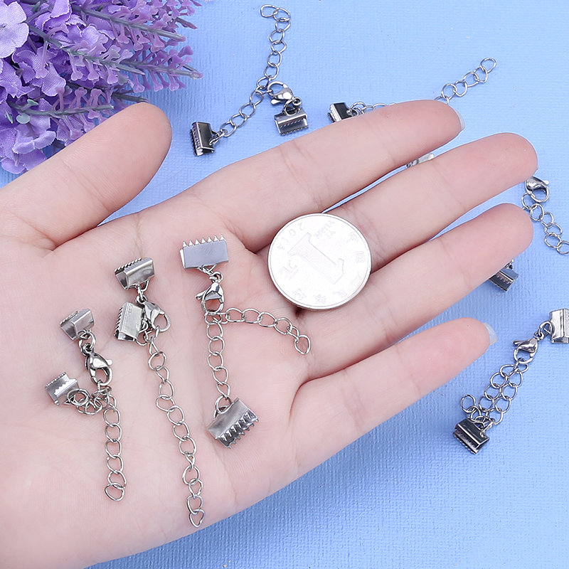 10 sets 304 Pita Stainless Steel Berakhir Lobster Claw Clasps Extension Chain Connector Fastener Clasps Fit Leather Cord