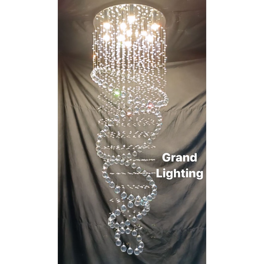 Lampu plafon kristal senar raindrop tangga void hotel bulat 6018