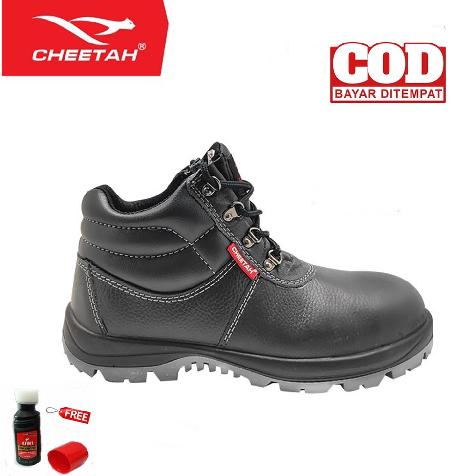 Sepatu Safety Cheetah 7106H FREE Semir Sepatu Kiwi Poles Warna Hitam