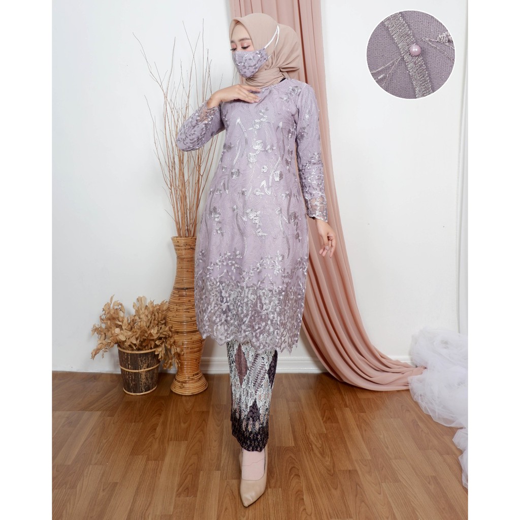 SET TUNIK TULLE BORDIR TIMBUL (GLITER) / SET TUNIK PESTA