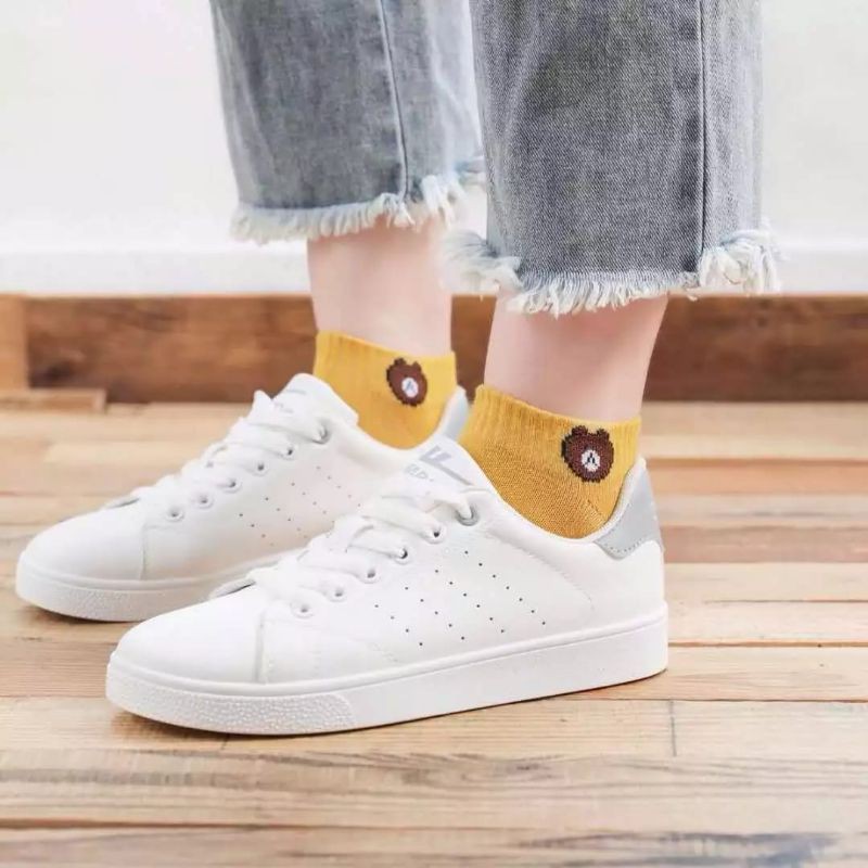 kaos kaki pendek matakaki motif beruang kaos kaki wanita dewasa motif brown/panda bahan lembut termurah-2