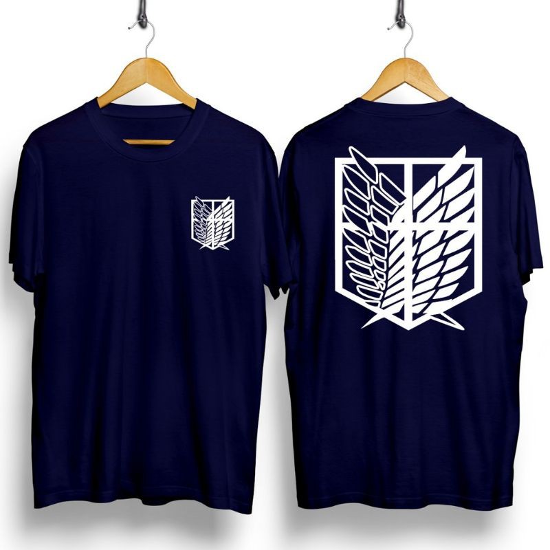 Fourfashion Kaos Pria Kaos Distro LOGO PUTIH AOT DB TITAN NavyBlue CN898