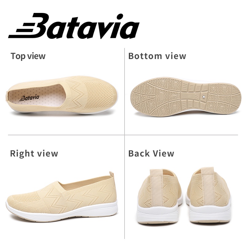 Batavia 2023 Baru Wanita Sepatu Kasual Sepatu Rajut Bernapas Lembut Non-Slip Tahan Aus Sepatu Ibu Bekerja Hitam Slip-On Sepatu Sepatu Pesta A164