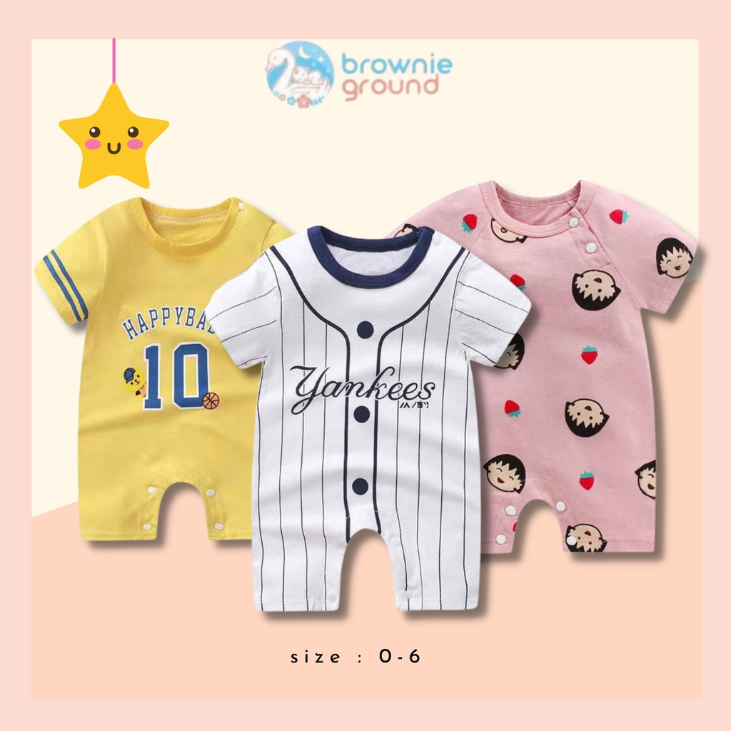 Baju bayi newborn import / jumper bayi Karakter usia 0-6 bulan full kancing bahan halus