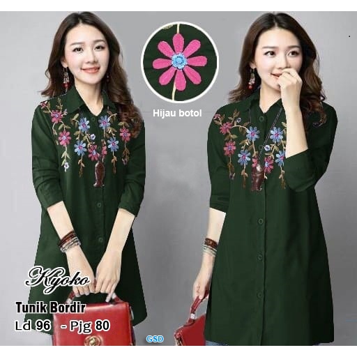 Tunik Yoko Bordir/atasan kemeja/atasan tunik/kemeja bordir/jual tunik bordir/ Baju Kerja Wanita Santai Murah