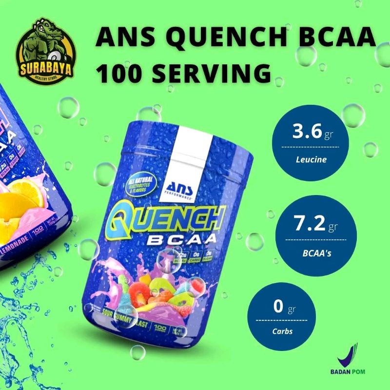 ANS QUENCH BCAA 100 SERVING SUPLEMEN FITNESS GYM ANTI KATABOLIK NOT XTEND BCAAS 90 SERVING