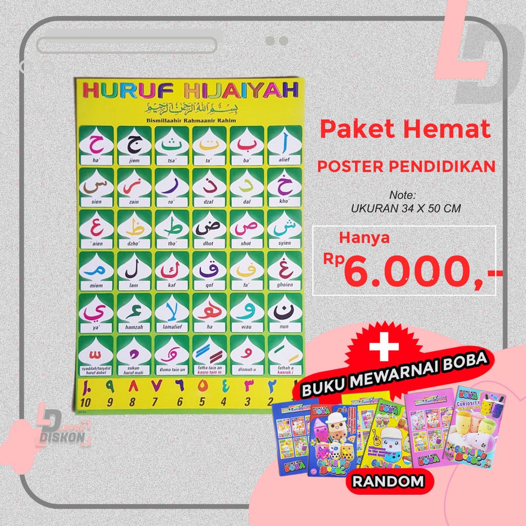 

PAKET HEMAT !!! Poster Pendidikan Mengenal Huruf Hijaiyah + Mewarnai Boba | Poster | Huruf Hijaiyah