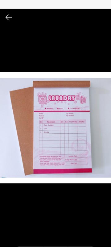 Nota Laundry 1ply Tanpa Rangkap Non Custom