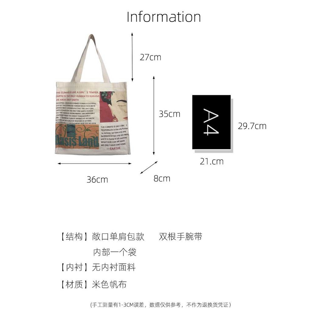 TC-05 tas canvas tote bag wanita import korea jepang besar kahlo