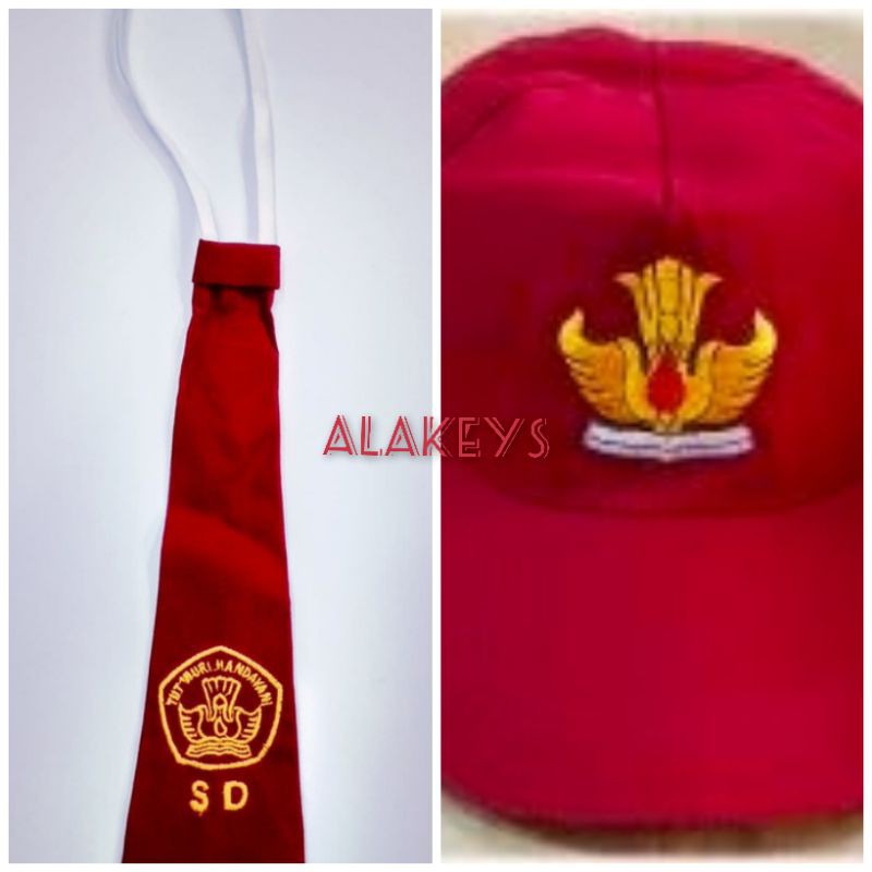 TOPI DAN DASI SD BORDIR MERAH/MERAH PUTIH PUTRA DAN PUTRI