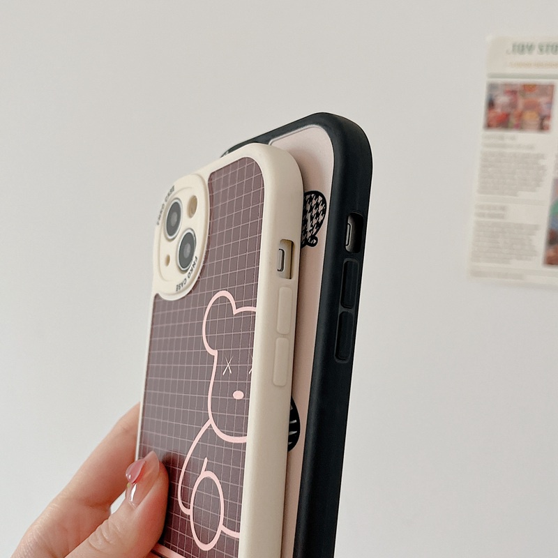 Brown Plaid Bear Soft Case iP iPhone 11 12 13 Pro Max 6 6S 7 8 + Plus X XR SE 2020 XS Max Lovely Casing