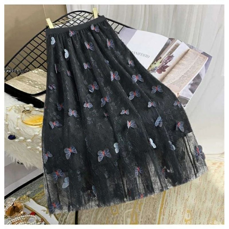 Rok Tutu 3D Import / Maxi Skirt Motif  Kupu Kupu Timbul